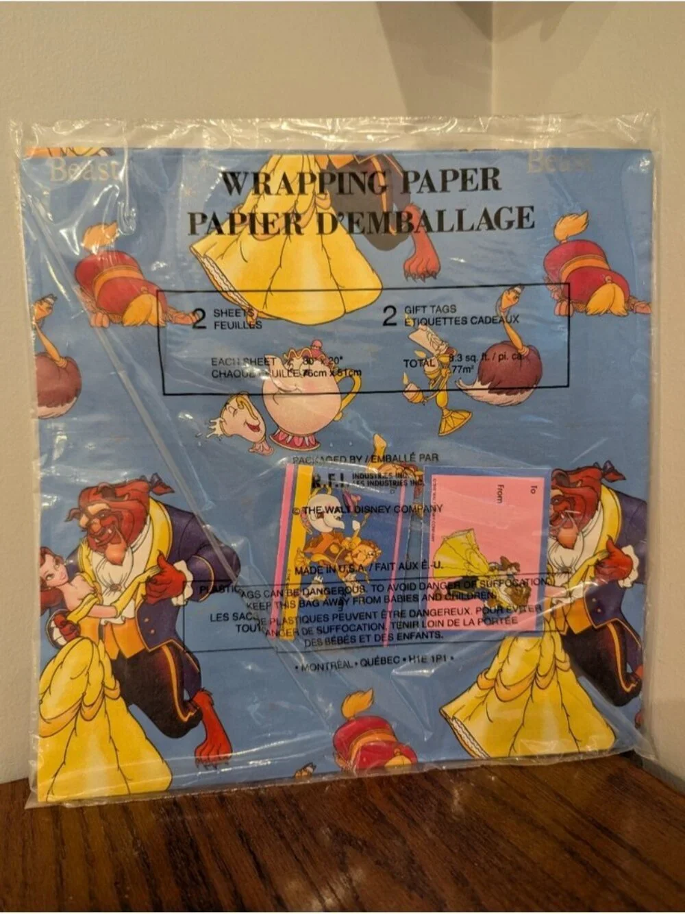Vintage 80's Gift Wrap Aladdin & Beauty & The Beast Disney Wrap & gift tags